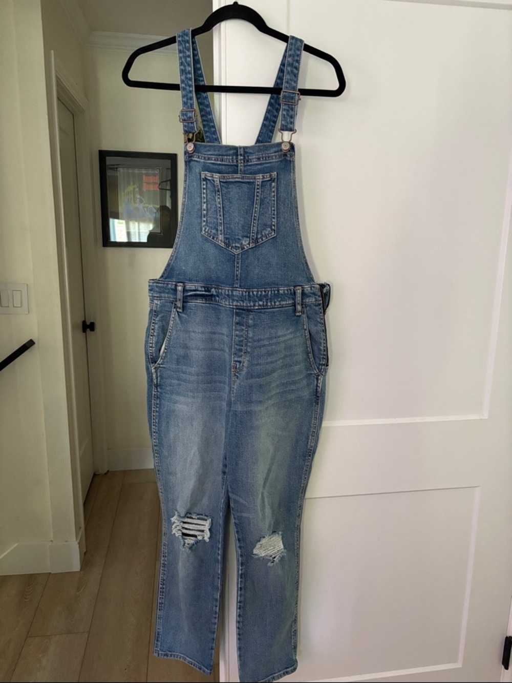 Old Navy Light Blue Distressed Denim Overalls